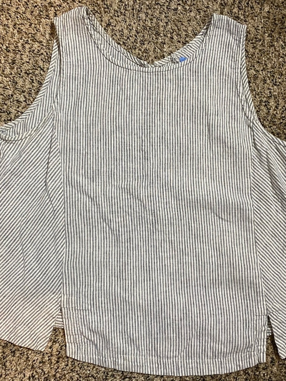 Yuvita Linen Blue & White Striped Large Sleeveless Blouse with Button Details